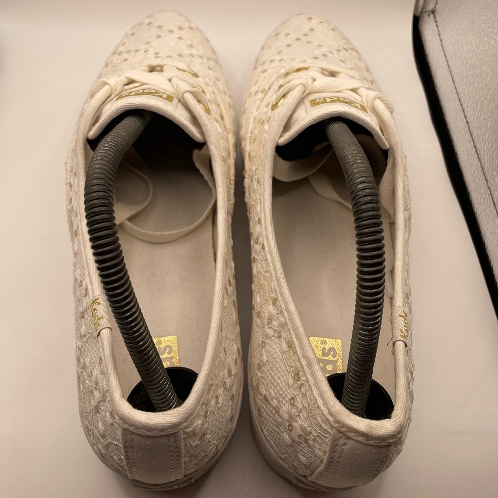 Keds Lace Platform Sneakers in Cream with Gold Accents - Picture 6 of 9